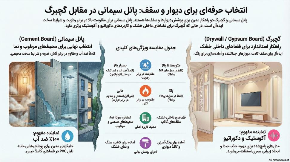 مقایسه پانل سیمانی و گچ برگ